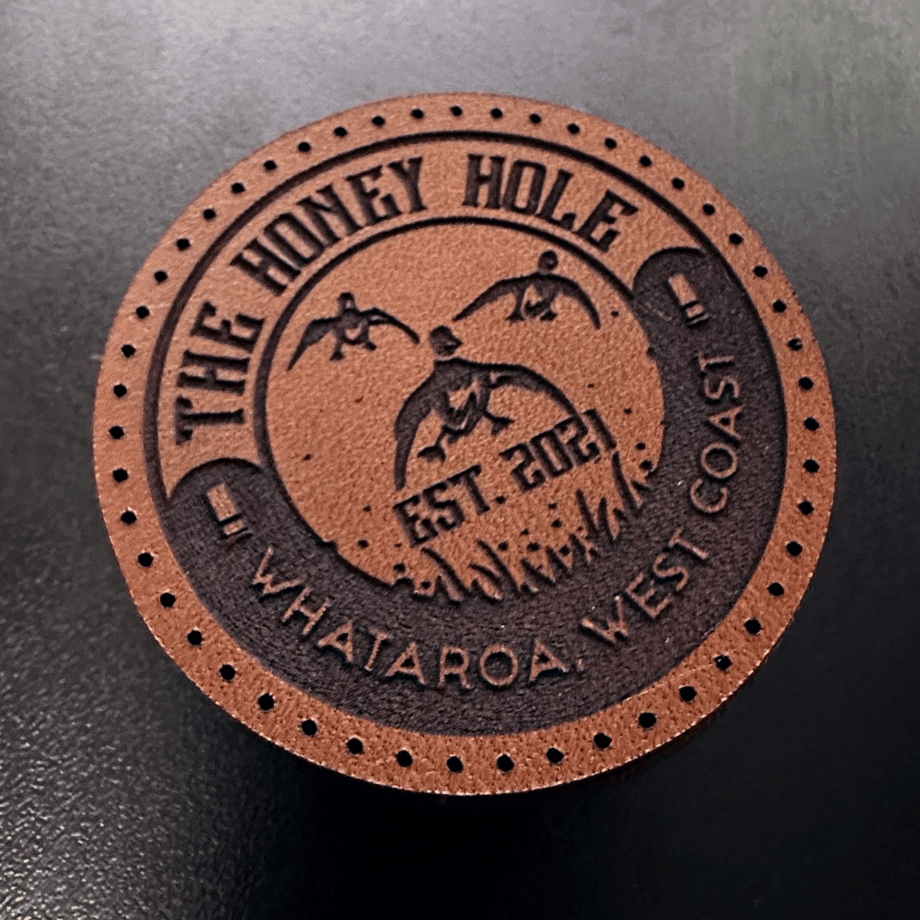Laser-engraved leather patches